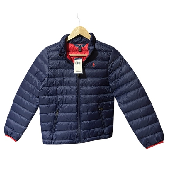 Polo Ralph Lauren Kids Quilted Down Puffer Jacket Navy | Red Interior Sz M NWT - Picture 3 of 7